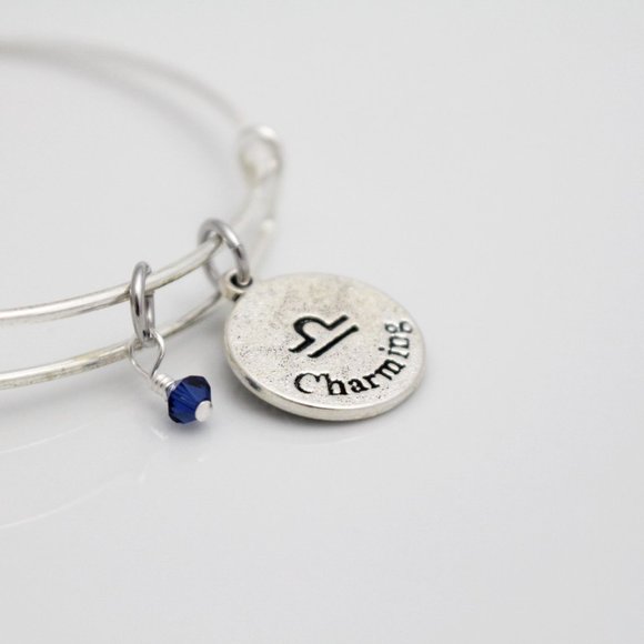 September Libra Adjustable Charm Bangle - Handmade Zodiac Bracelet - Picture 11 of 12